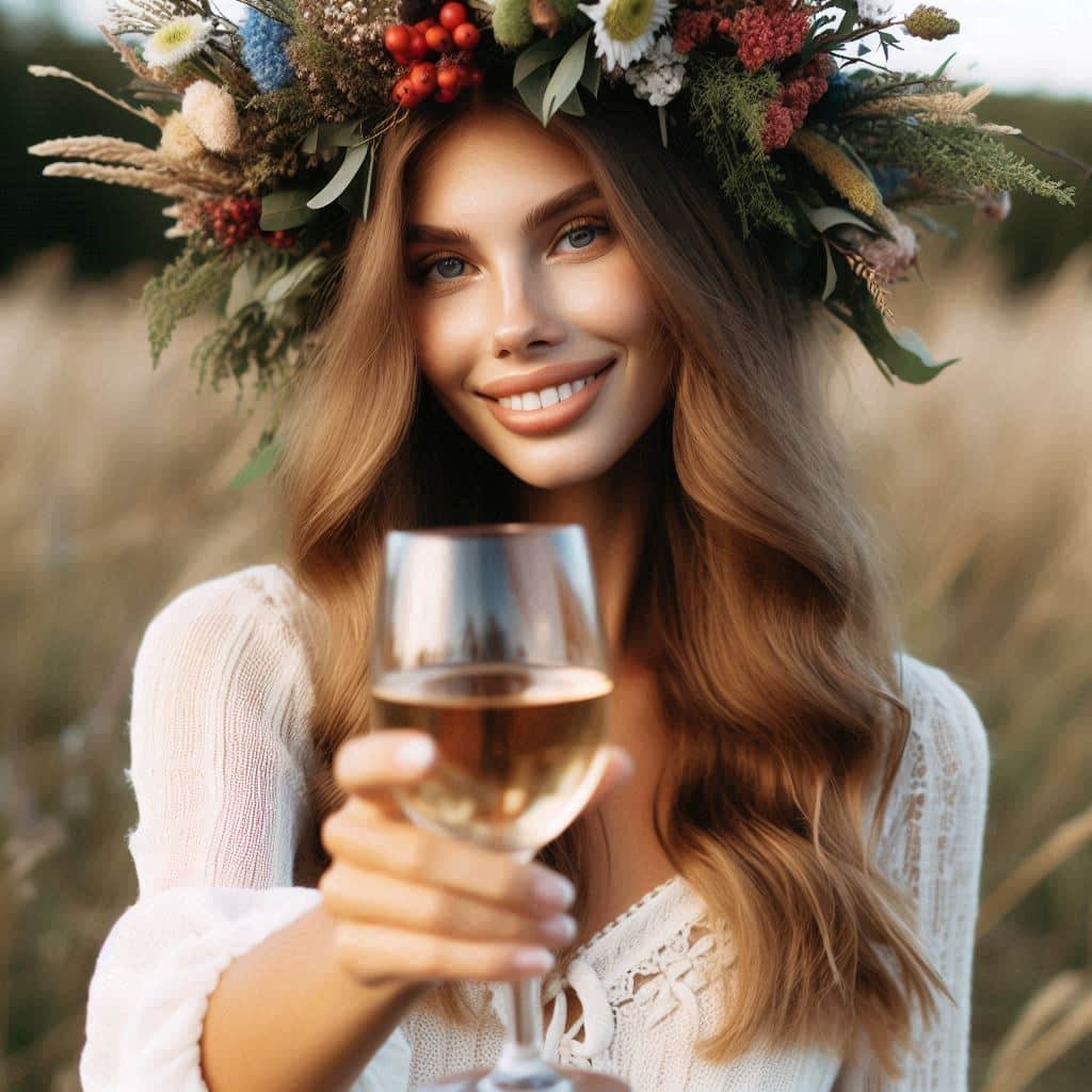 woman flowers wine