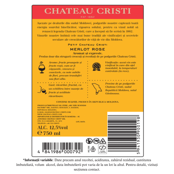 Vin Rose Sec, Petit, Merlot, Chateau Cristi, 0.75L - Image 2