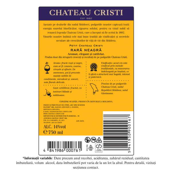 Vin Roșu Sec, Petit, Rara Neagra, Chateau Cristi, 0.75L - Image 2