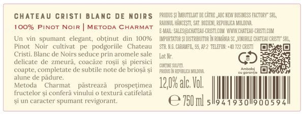 Vin spumant Alb Brut, Pinot Noir Blanc de Noirs, Chateau Cristi, 0,75L - Image 2
