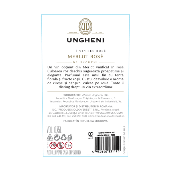 Vin Rose Sec, Bridge, Merlot, UNGHENI, 0,75L - Image 2