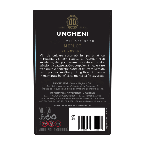 Vin Rosu Sec, Bridge, Merlot, UNGHENI, 0,75L - Image 2