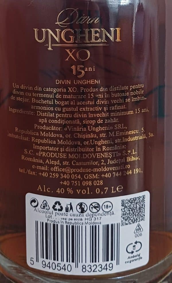 Ungheni XO 15 Ani - Divin 40% 0.7L - Image 2
