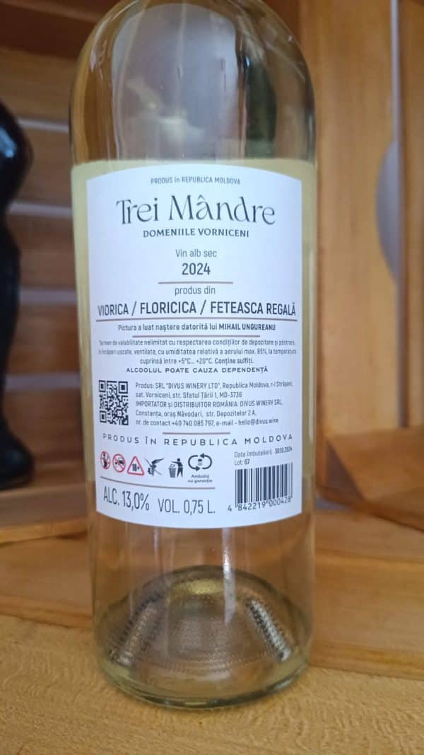 Vin Alb Sec, Trei Mândre Domeniile Vorniceni 0,75L - Image 2