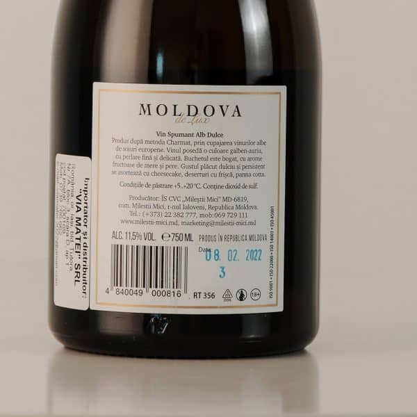 Milestii Mici: Moldova de Lux - Vin Spumant Alb Dulce 0.75 L - Image 2