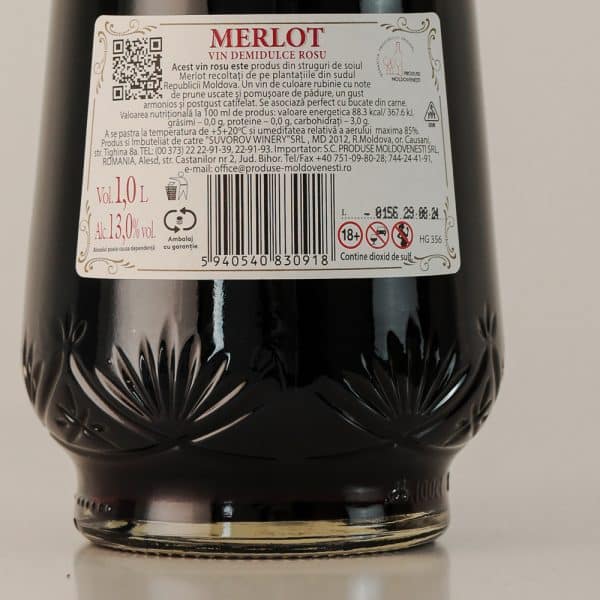 Vin Rosu Demidulce - Suvorov Letto Merlot 1L - Image 2