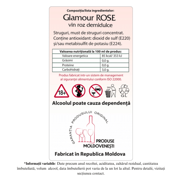 Vin Rose Demidulce Glamour Reserva Suvorov 0.75L - Image 3
