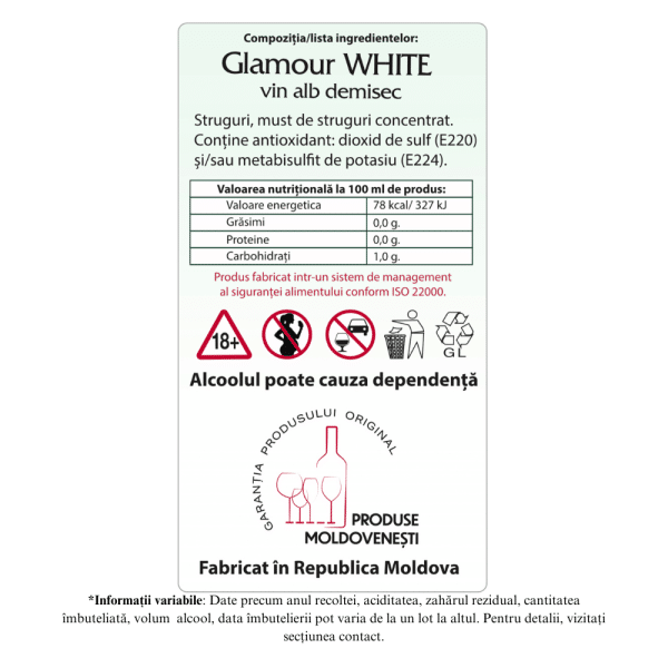 Vin Alb Demisec Glamour Reserva Suvorov 0.75L - Image 3