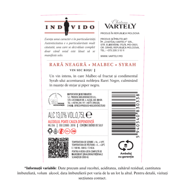 VARTELY INDIVIDO RARA NEAGRA & MALBEC & SYRAH - Image 2
