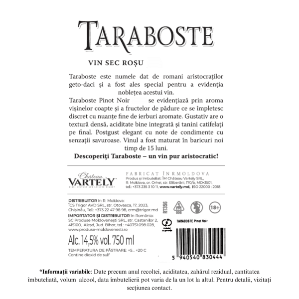 CHATEAU VARTELY TARABOSTE PINOT NOIR 2019 - Image 2