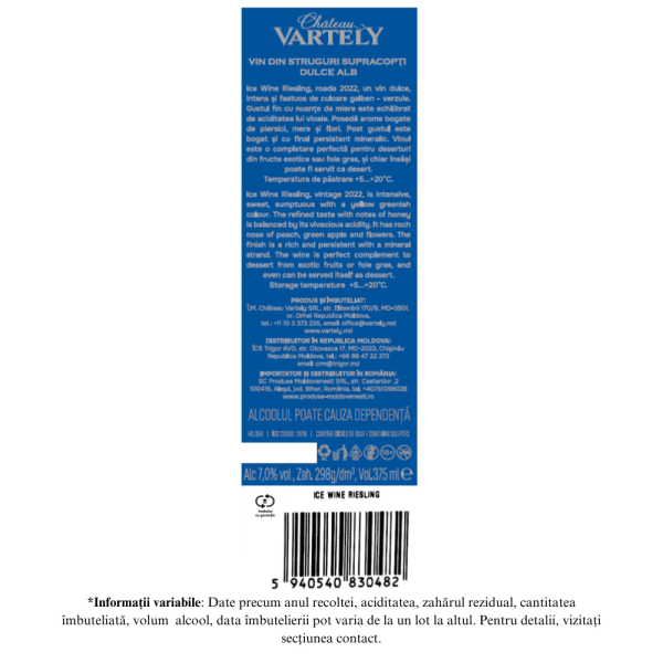 Chateau Vartely Ice Wine Riesling - Vin Alb Dulce 0.375L - Image 2