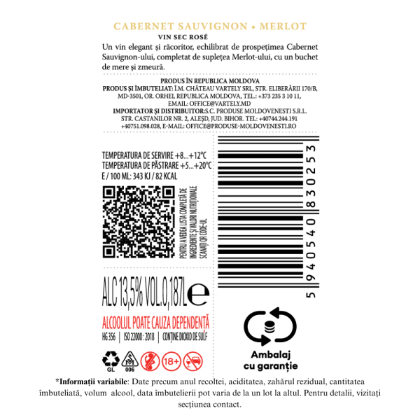CHATEAU VARTELY INDIVIDO CABERNET & MERLOT ROSE 0.187L - Image 2