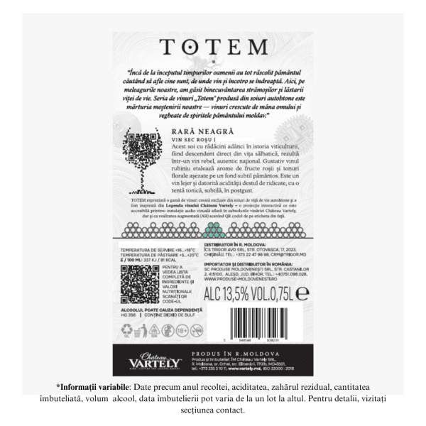 Chateau Vartely Totem Rara Neagra: Vin Rosu Sec 0.75L - Image 2