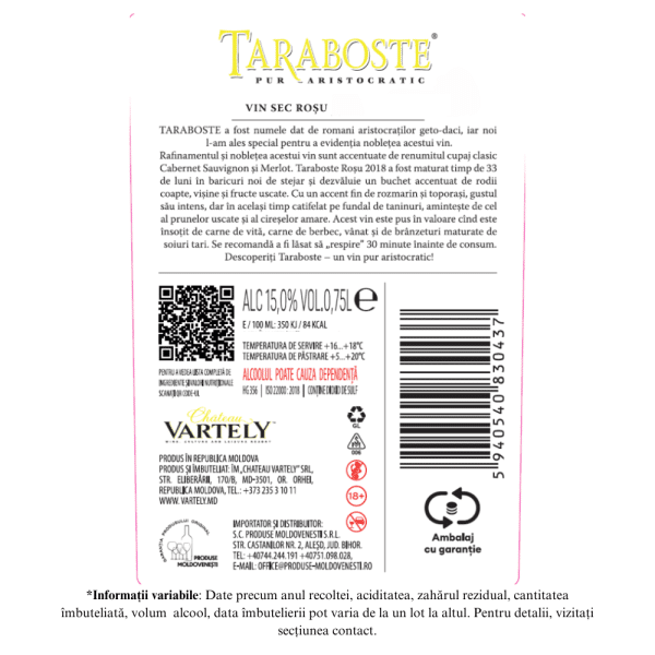 CHATEAU VARTELY TARABOSTE CABERNET & MERLOT 2018 - Image 2