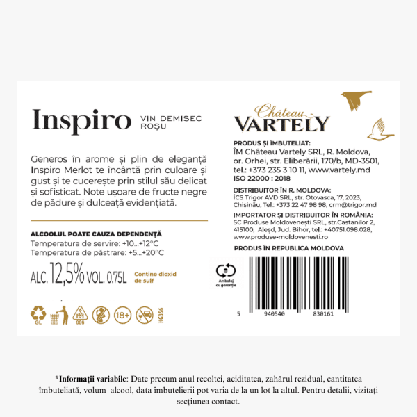 Vin Roșu Demisec, Inspiro, Merlot, Chateau Vartely, 0,75L - Image 2