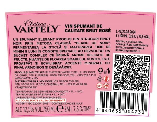 Pachet Vin spumant clasic rose brut Chateau_Vartely 0,75L + Bomboane Bucuria Coșuleț cu Caise 200 gr - Image 3