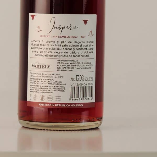 Vartely Inspiro Muscat: Vin Rosu Demisec 0.75L - Image 2