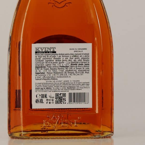 Cognac Moldovenesc - Kvint Divin VS 3 Ani 40% 0.5L - Image 2