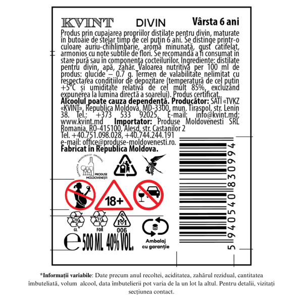 Kvint VSOP 6 ani - 40% 0.5L  în cutie premium - Image 2