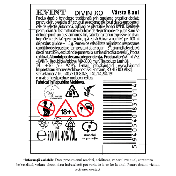 KVINT XO 8 ANI 40% 0,5L în cutie premium - Image 2