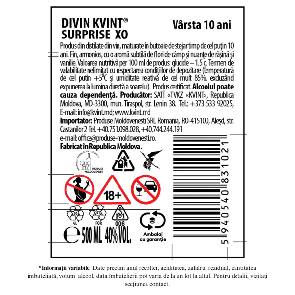 Kvint XO 10 ani 40% 0,5L  în cutie premium - Image 2