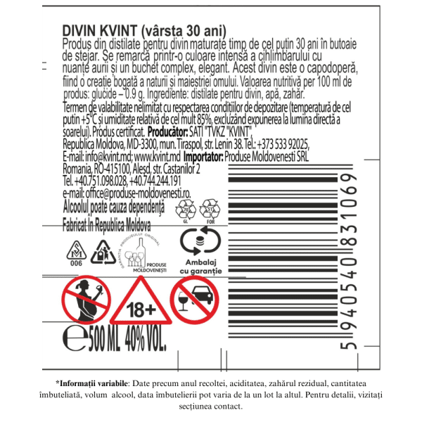 KVINT XO 30 ANI 40% 0,5L  în cutie premium - Image 2