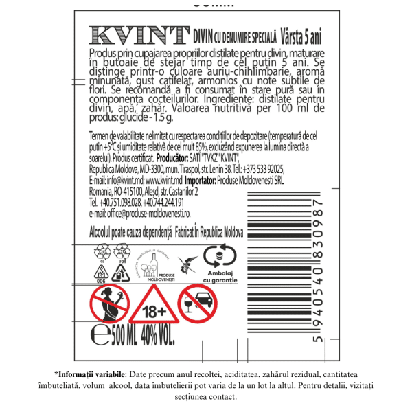Kvint VSOP 5 ani - 40% 0,5L - Image 2