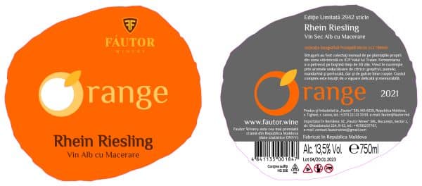 Vin alb sec, Orange, Rhein Riesling, Fautor Winery, 0.75l - Image 2