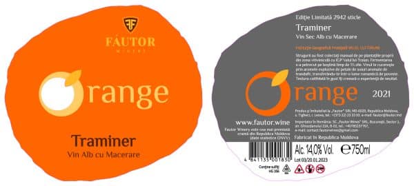 Vin alb sec, Orange, Traminer, Fautor, 0.75L - Image 2