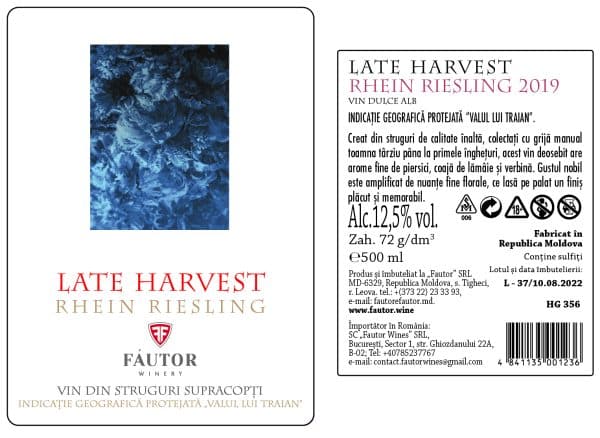 Vin alb dulce, Late Harvest Rhein Riesling, Fautor, 0.5L - Image 2