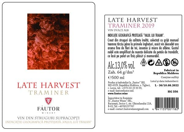 Vin alb dulce, Late Harvest Traminer, Fautor, 0.5L - Image 2