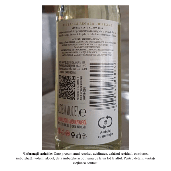 Chateau Vartely Individo Feteasca Regala & Riesling: Vin Alb Sec 0.187L - Image 2
