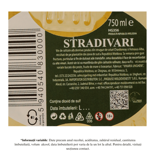 Vin UNGHENI Stradivari Alb Demisec 0,75 L - Image 2