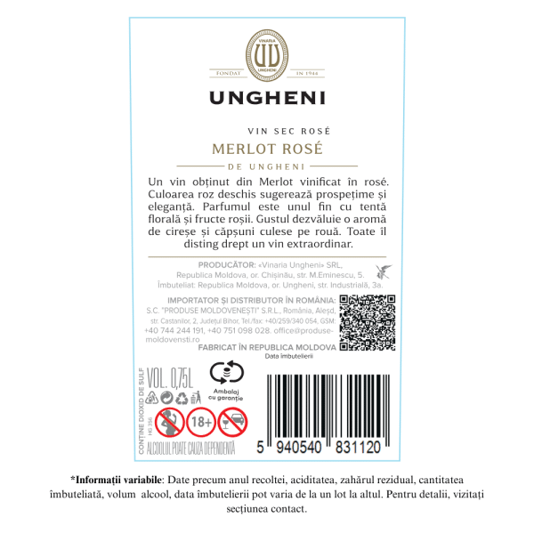 Vin Rose Sec, Bridge, Merlot, UNGHENI, 0,75L - Image 2