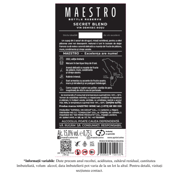 Vin rosu demisec APRIORI MAESTRO Secret Blend 0,75L - Image 2