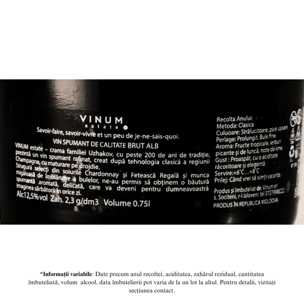 Vin Spumant VINUM estate BLANC DE BLANC Brut Alb 0,75L - Image 2