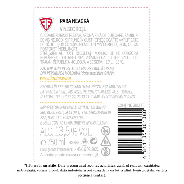 Vin rosu sec, Rara Neagra, Aurore, Fautor Winery, 0.75L - Image 2
