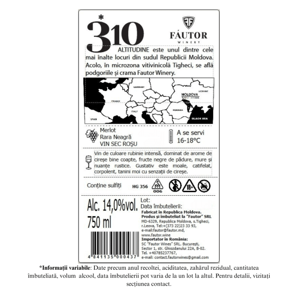 Vin rosu sec, 310 Altitudine Merlot - Rara Neagra, Fautor Winery, 0.75L - Image 2