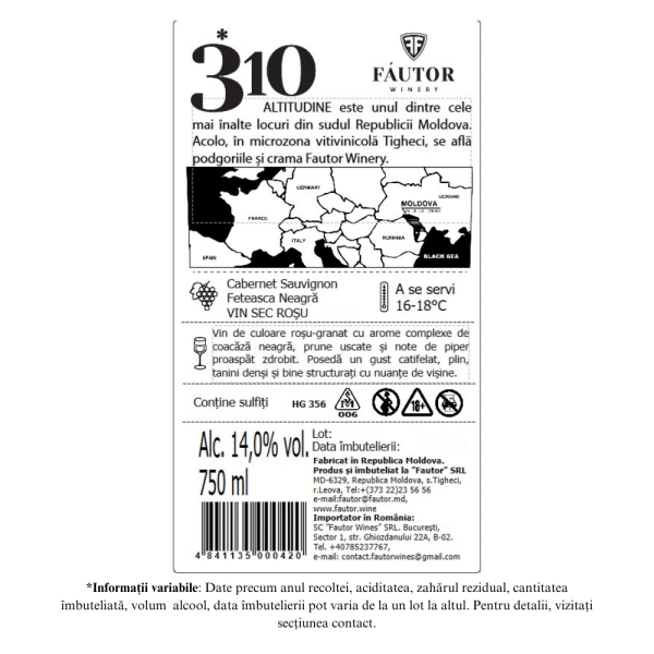 Vin rosu sec, 310 Altitudine Cabernet Sauvignon - Feteasca Neagra, Fautor Winery, 0.75L - Image 2