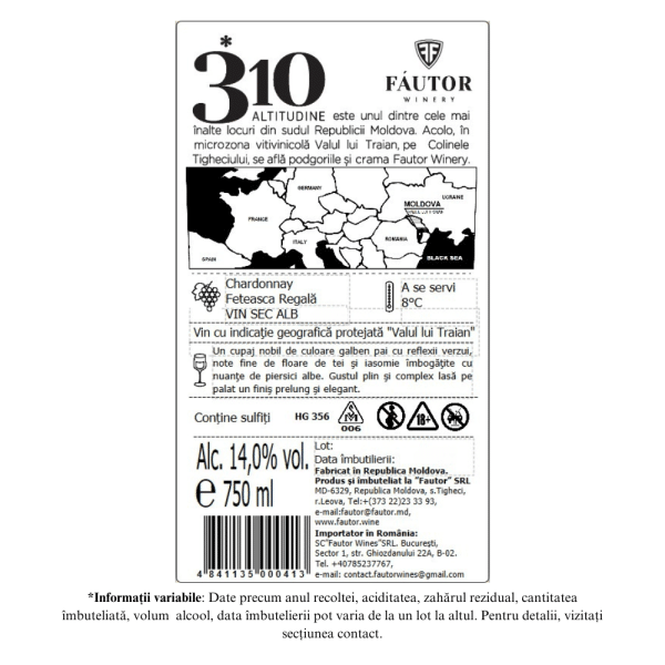 Vin alb sec, 310 Altitudine Chardonnay - Feteasca Regala, Fautor Winery, 0.75L - Image 2