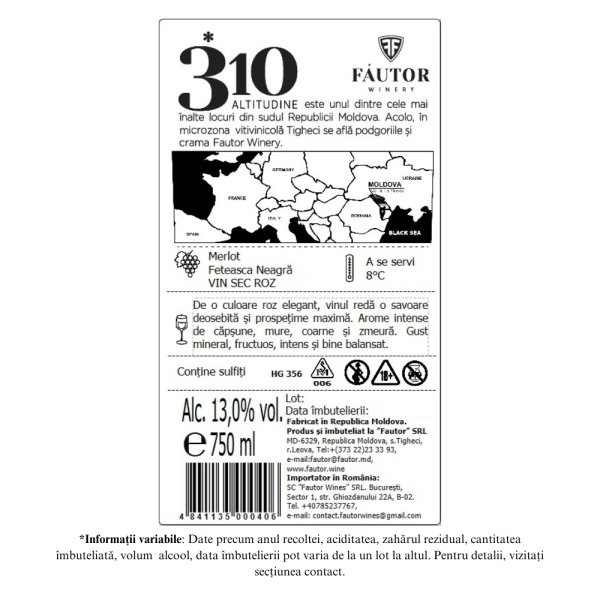 Vin rose sec, 310 Altitudine, Merlot - Feteasca Neagra, Fautor Winery, 0.75L - Image 2