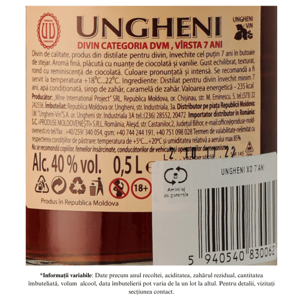 Ungheni XO 7 Ani - Divin 40% 0.5L - Image 2