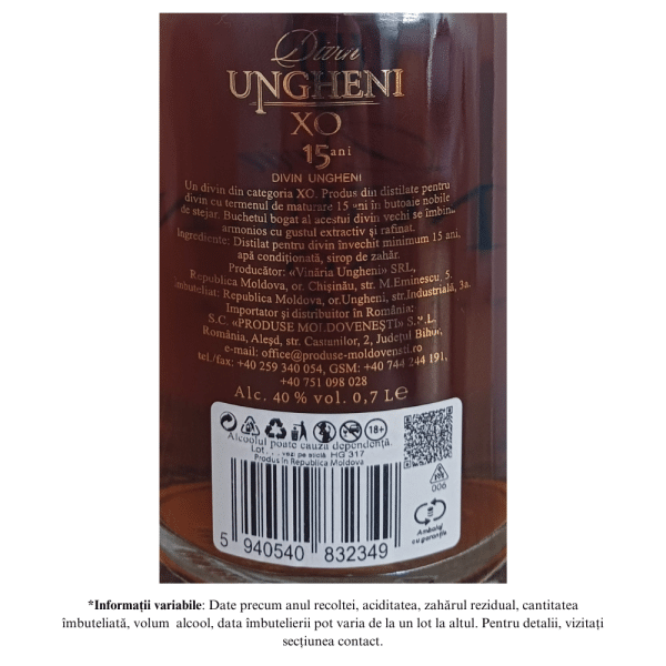 Ungheni XO 15 Ani - Divin 40% 0.7L - Image 2