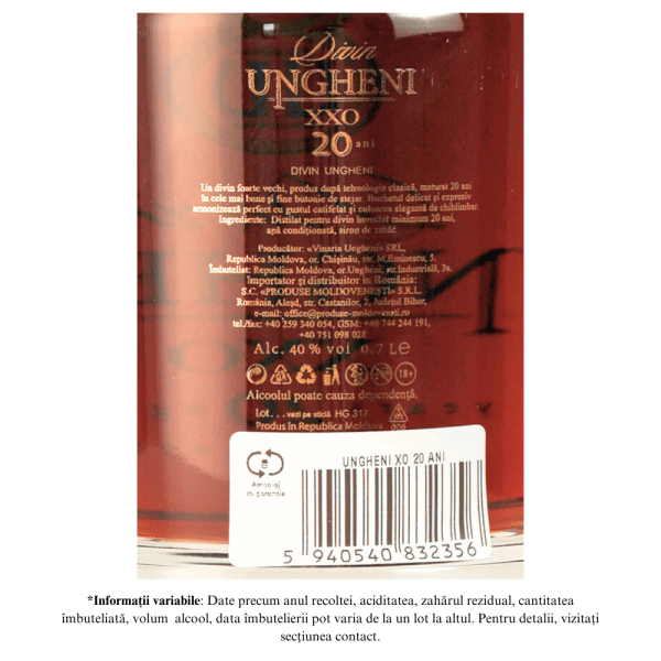 Ungheni XO 20 Ani - Divin 40% 0.7L - Image 2