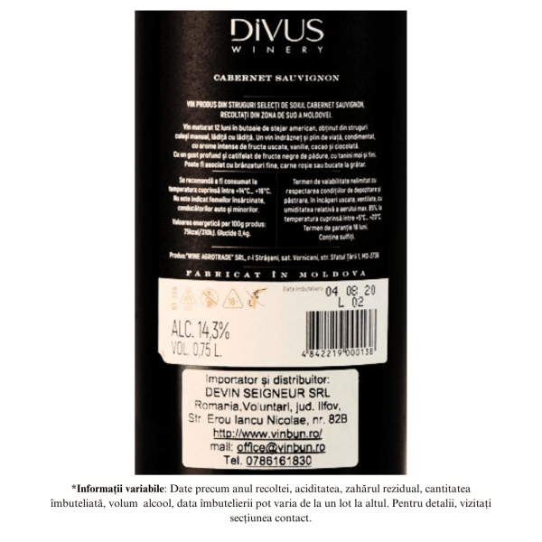 Vin Rosu Sec DIVUS Winery Cabernet Sauvignon - Image 2