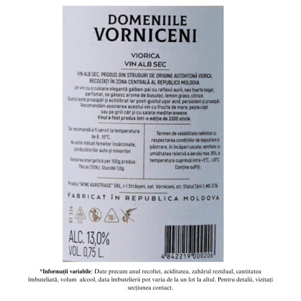 Vin Alb Sec, Viorica Domeniile Vorniceni 0,75L - Image 2