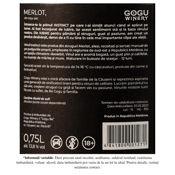Vin Rosu Sec Instinct Merlot Gogu Winery - Image 2
