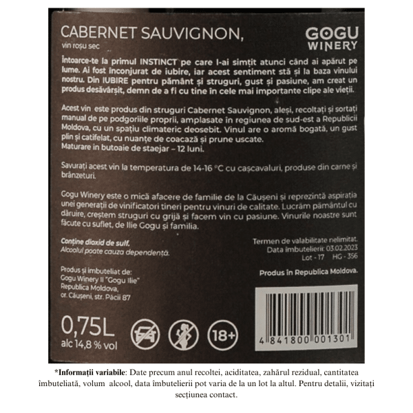 Vin Rosu Sec Instinct Cabernet Sauvignon Gogu Winery - Image 2