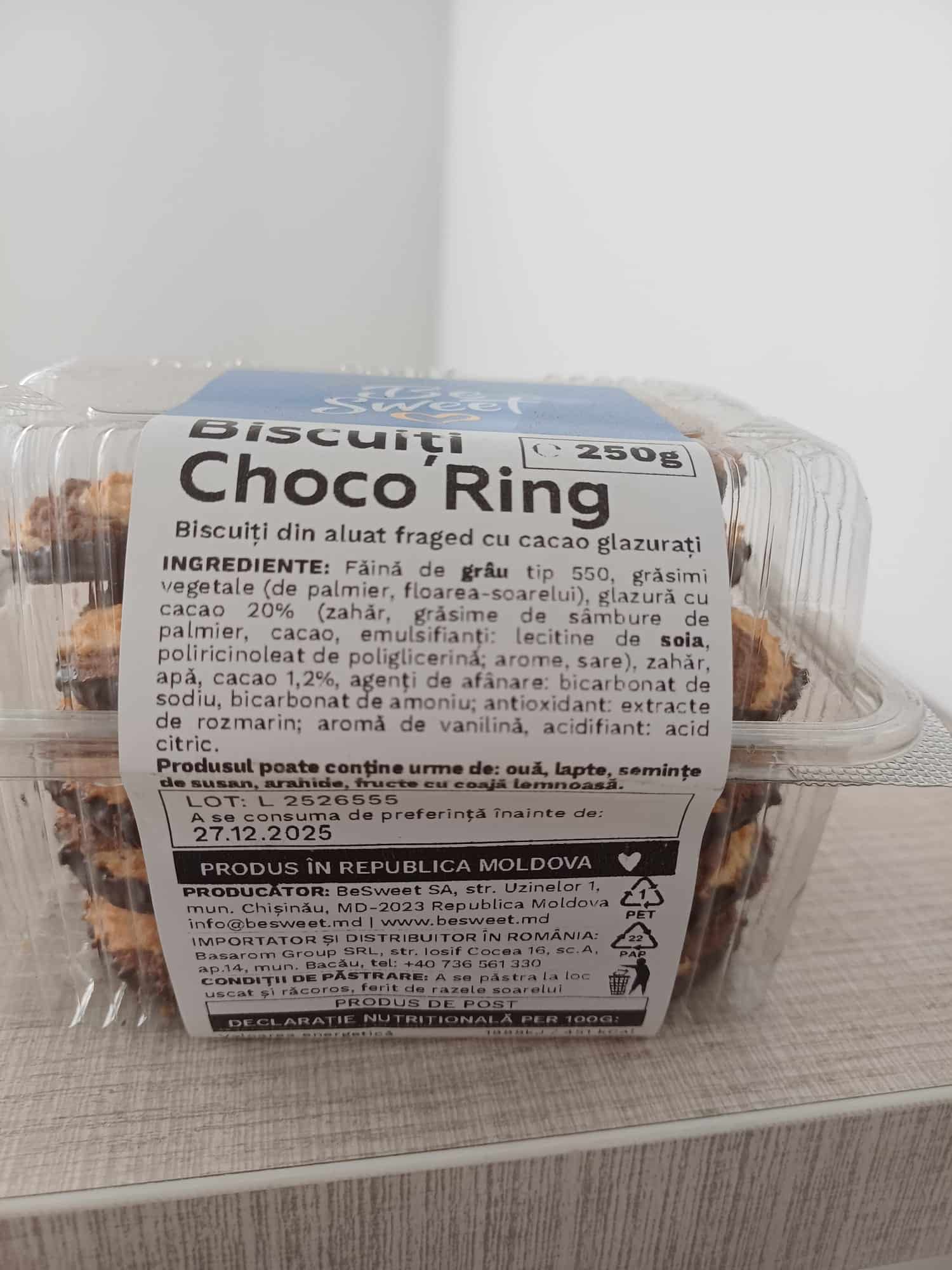 Biscuiți cu glazură de ciocolată Choco Ring Besweet (Produs de post) 250gr - Image 2