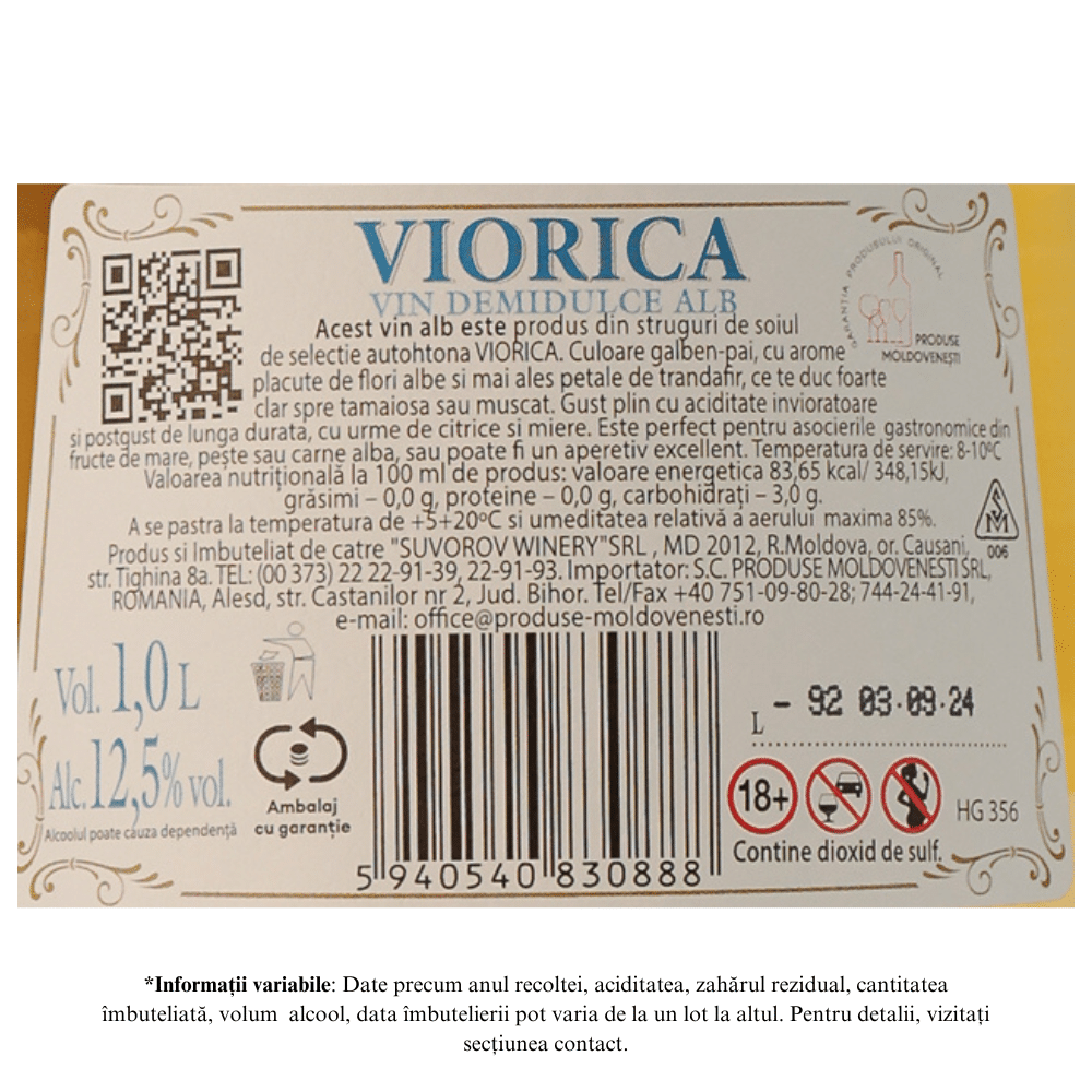 Suvorov Letto Viorica Vin Alb Demidulce 1L - Image 2